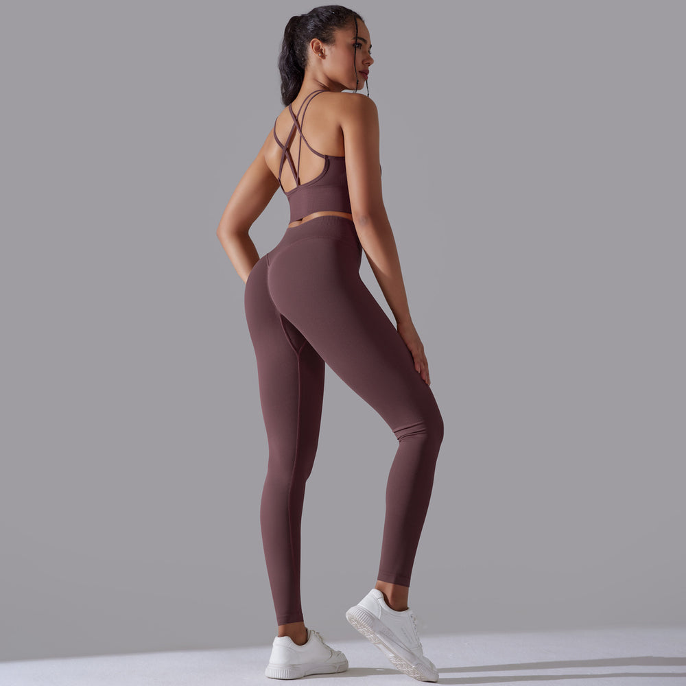 new arrivalhigh waist hip lift seamless yoga clothes sexy sling beautiful back sports bra suit running fitness clothes