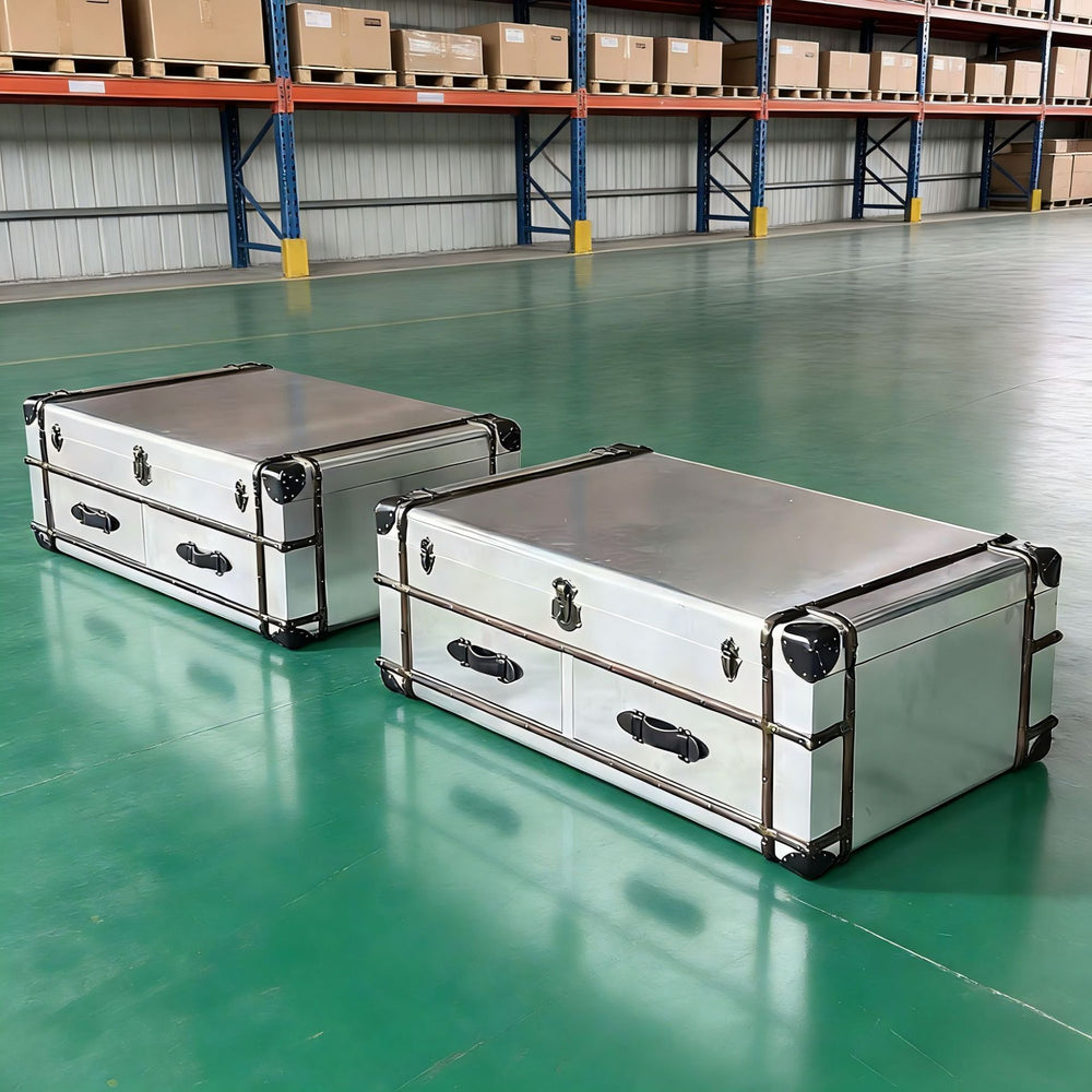 Medieval style coffee table american country industrial style space aluminum leather creative stylish coffee table retro rivet storage box