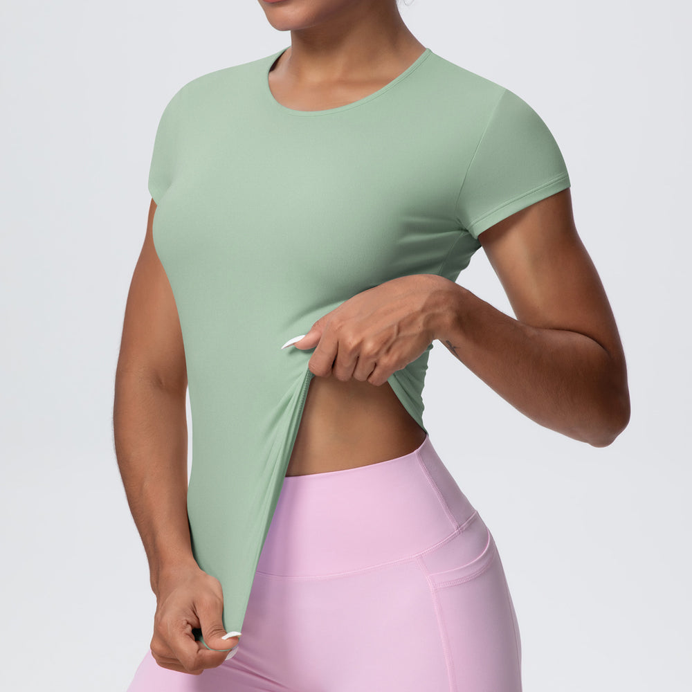 New arrivalcasual sports short-sleeved waist slimming look breathable yoga t-shirt running training naked fitness tops