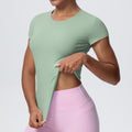 New arrivalcasual sports short-sleeved waist slimming look breathable yoga t-shirt running training naked fitness tops