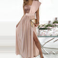 Y9338  cross-border summer new arrivals: european and american style fashionable elegant dress - sequin patchwork sleeveless gown