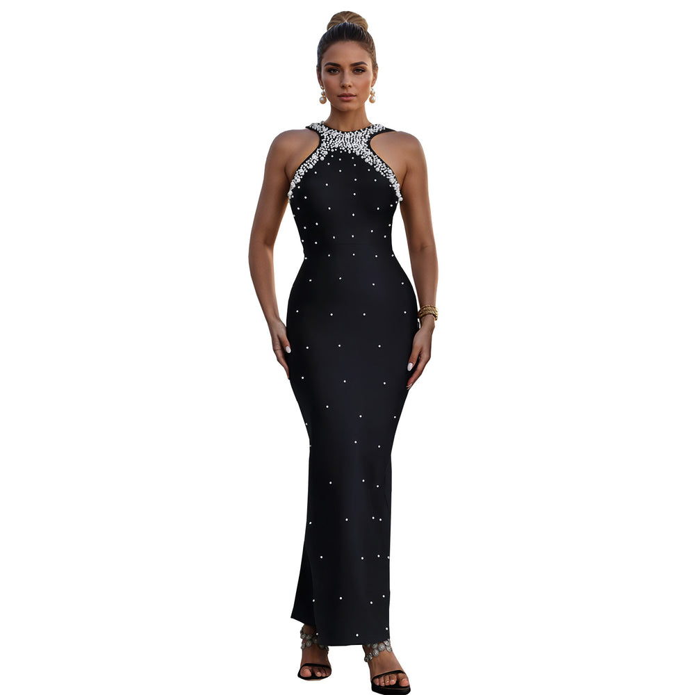 C7776 cross-border    new women's luxury beaded evening fishtail dress