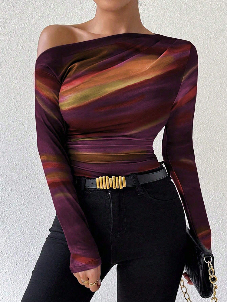 Amazon fashion women's slim-fit one-shoulder long sleeve t-shirt top for autumn/winter  - cross-border e-commerce