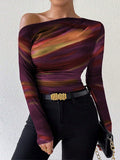 Amazon fashion women's slim-fit one-shoulder long sleeve t-shirt top for autumn/winter  - cross-border e-commerce