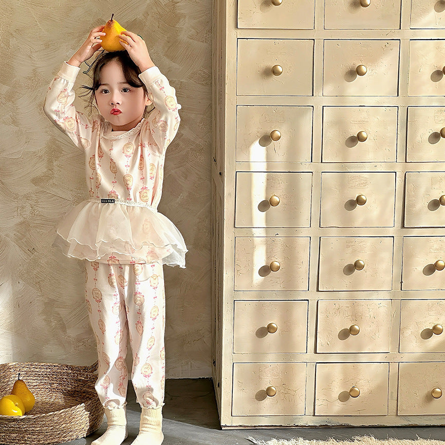 Kidsfall and winter shu velvet 320gthickenedpure cotton autumn clothes and long pants home clothes suit class a boneless baby suit clothes