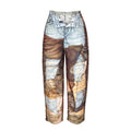new cross-border dirty denim leather 3d print wide-leg scimitar pants dopamine casual women's trousers