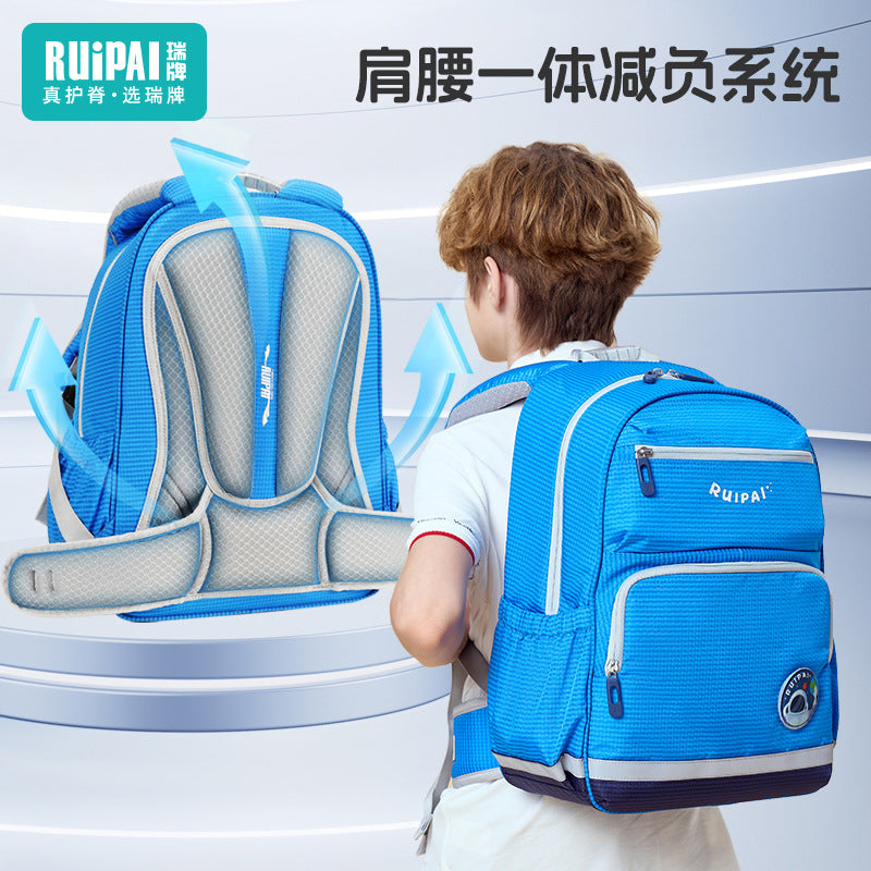 Rui brand schoolbag children's 3-6 grades primary school students spine care and burden reduction backpack men's large-capacity lightweight schoolbag wholesale