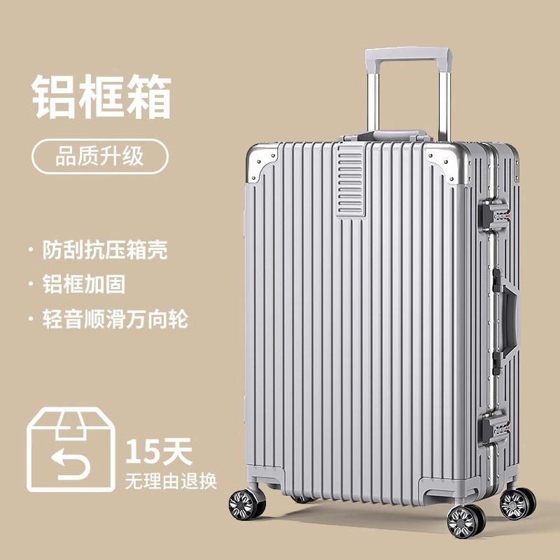 Luggage aluminum frame 20 pull rod box universal wheel 24 female male student 26 boarding password leather box 28inch suitcase