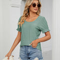 Ebay fashion cross-border export  summer  new arrival pure color cut out princess sleeve u-neck short sleeve tops women