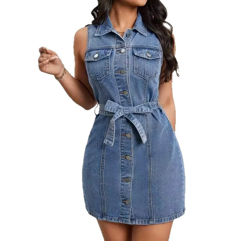 Amazon summer new european and american cross-border denim dress - fashionable, trendy, versatile, elegant, casual, commute-friendly, and slim-fitting