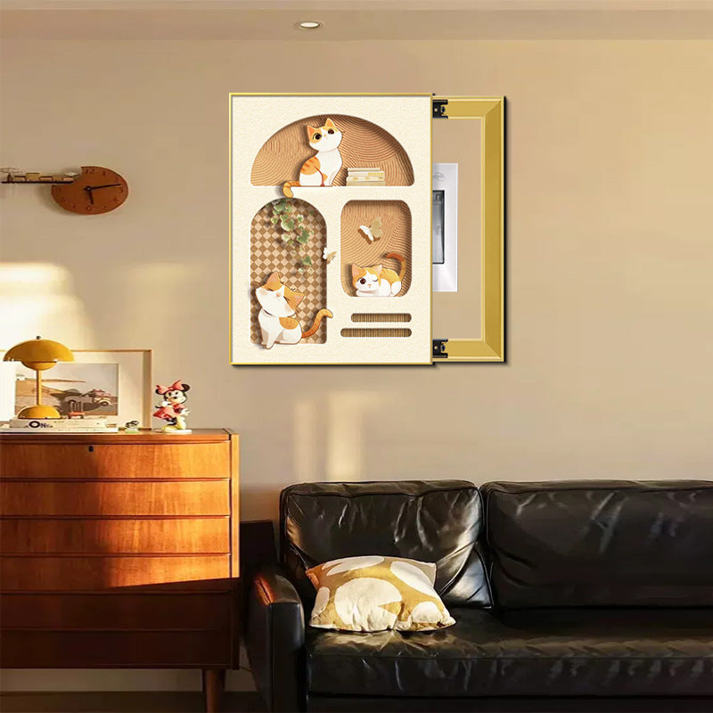 Healing Meter Box Decorative Painting Cream Wind Kitten Switch Box Switch Box Push-Pull Vertical Block Wall Painting
