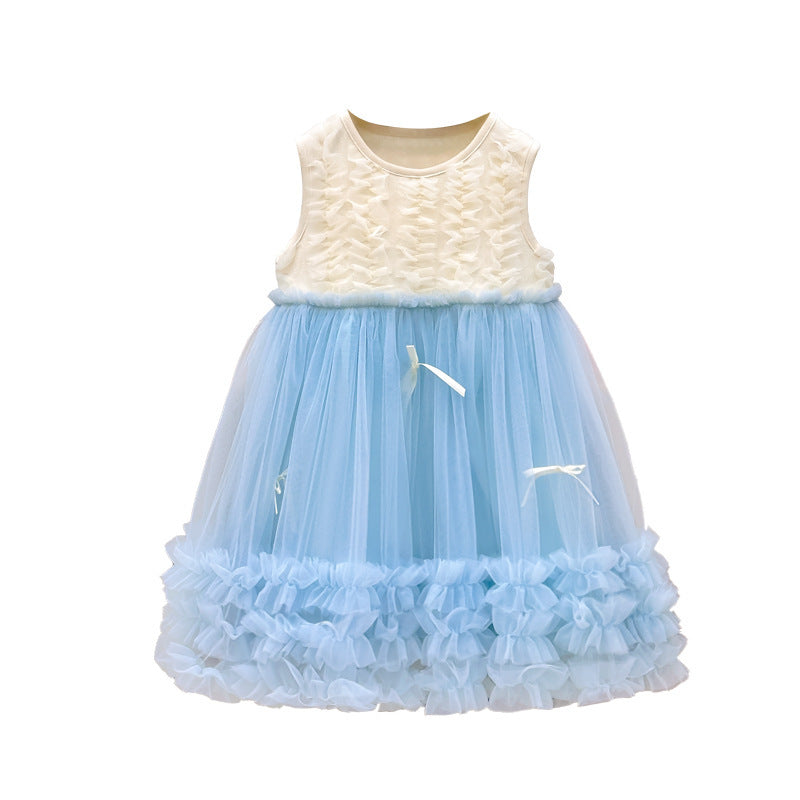 summer girls' casual patchwork baby girl everyday tank top soft mesh sleeveless vest princess dress - clearance sale (limited sizes available)