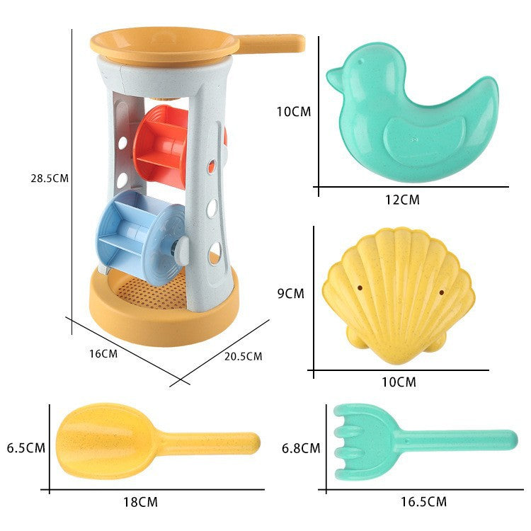 Beach toy set for kids: wheat straw thickened, drop-resistant sand bucket, hourglass, sand shovel, and water play toys for the beach