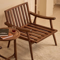 Genuine leather solid wood single sofa chair - minimalist armchair for study, living room, walnut finish - designer accent chair