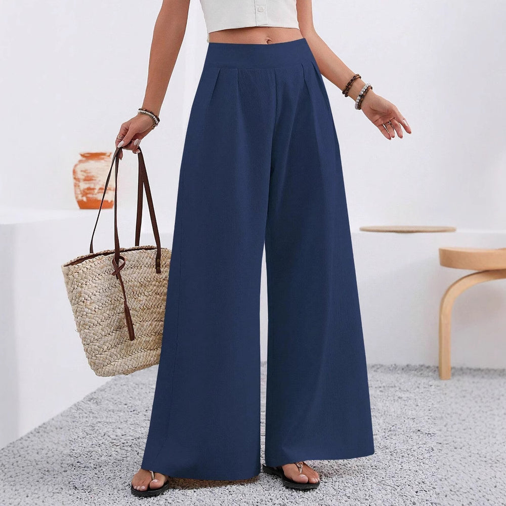 european and american cross-border  autumn new women's pocket high-waisted fashionable versatile wide-leg trousers commuting pants