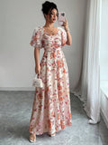 summer print long french floral slimming maxi dress