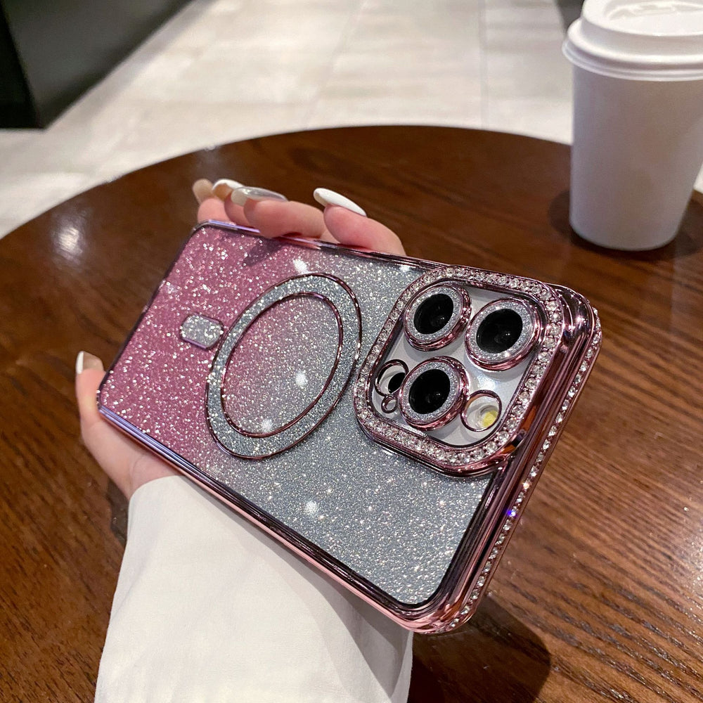Suitable for iphone 17 pro max rhinestone glitter magnetic phone case, 16, 15, 12 full coverage drop-proof protective case