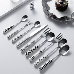 Household simple ceramic handle knife, fork and spoon polka dot stainless steel tableware creative high-looking steak knife and fork wholesale