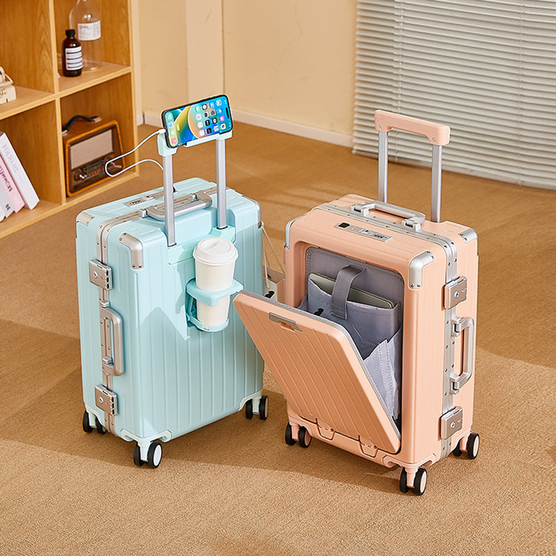 New suitcase multi-functional aluminum frame front opening suitcase trolley case smart travel bag colorful parent-child