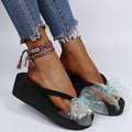 plus size wedge slippers for women 2025new arrivalexport herringbone sandals and slippers rhinestone bows seaside beach slippers