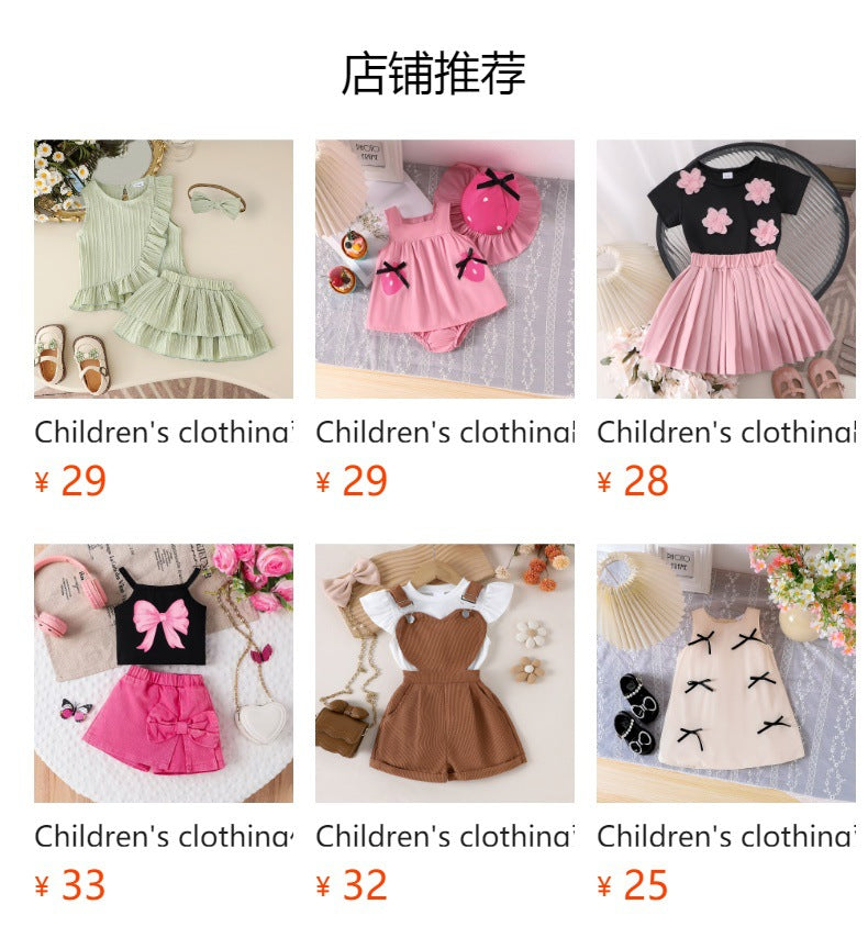 Children's clothing  cross-border european and american girls black tops houndstooth skirt suit new