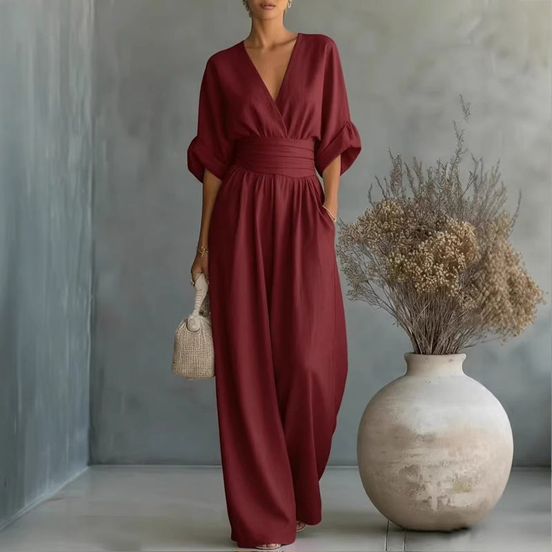 european and american cross-border women's jumpsuit: new summer collection - elegant, figure-flattering v-neck women's romper
