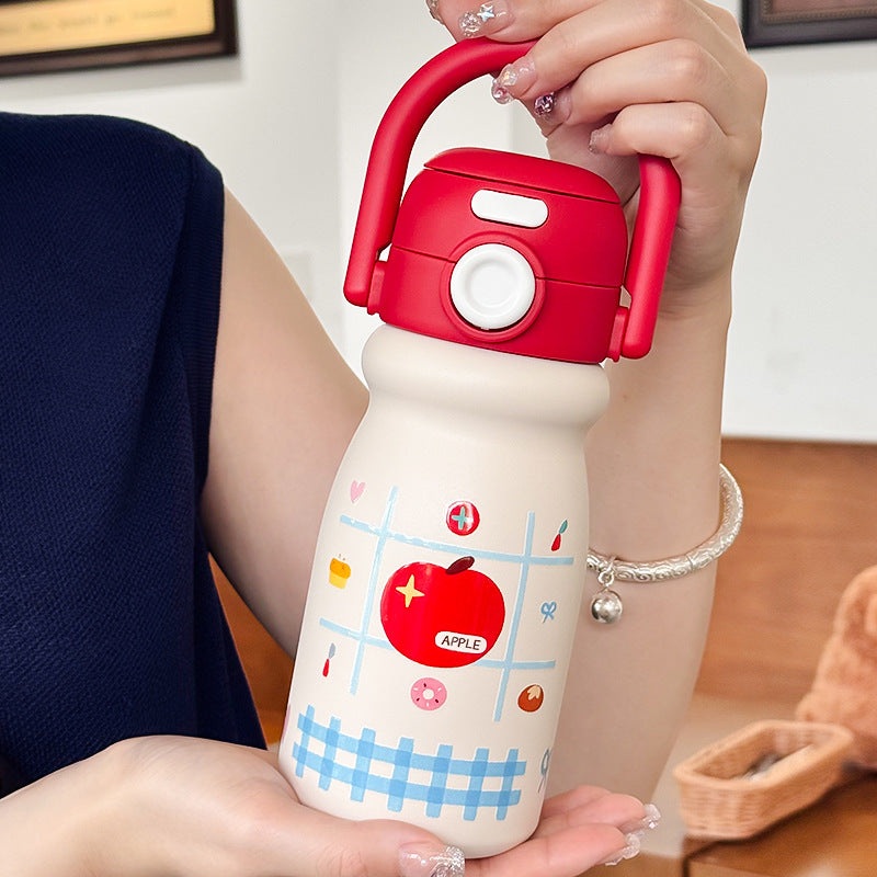High-value cartoon animal floating ball cup cream carry-along kettle kids' 316 stainless steel insulated straw cup