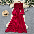 Retroelegance style lantern sleeve v necklacepatchworkdress female k-style waist slimming lookelegant long skirt