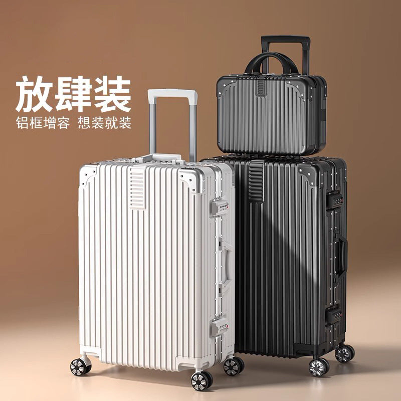 Luggage aluminum frame 20 pull rod box universal wheel 24 female male student 26 boarding password leather box 28inch suitcase