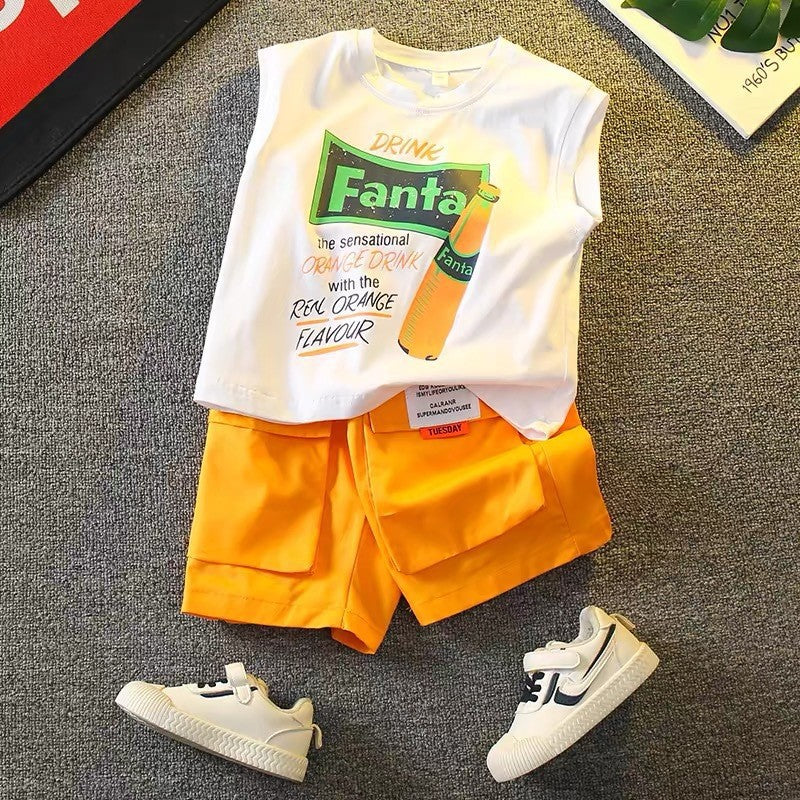 Boys' summer sleeveless outfit, kids' stylish summer clothes,  new trendy vest two-piece set
