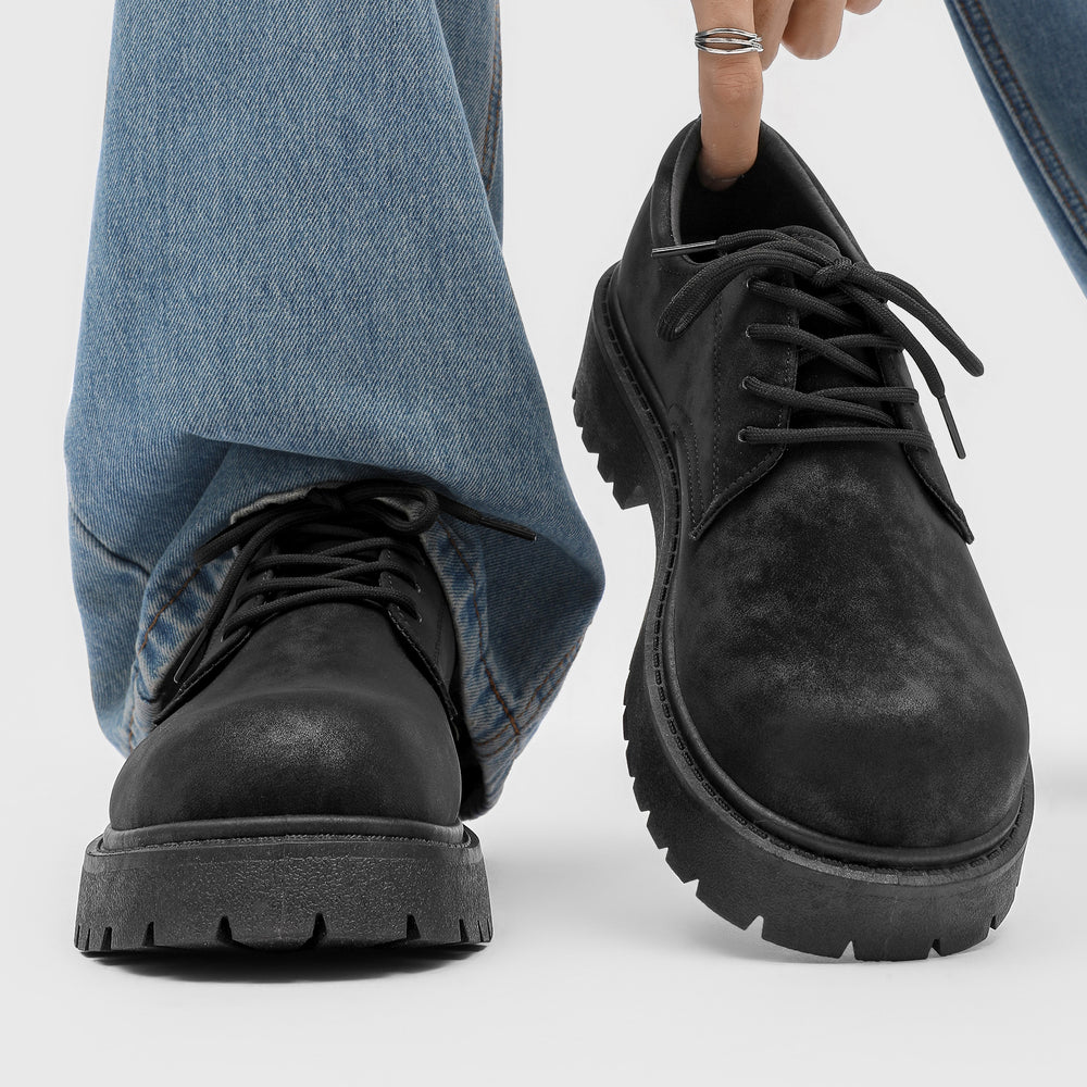 Derby shoes 2026new arrivalspringlow anklebootsmenretroworkwear shoesthick soleincreased breathable suede shoes
