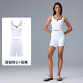 Fitness yoga outfit set with padded bra, beautiful back sports tank top, high-waisted butt-lifting tight yoga shorts set for women