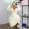 European and american cross-border women's fashion:  summer new arrivals - sexy v-neck, puff sleeve, high-waisted, slimming, ruched mini dress