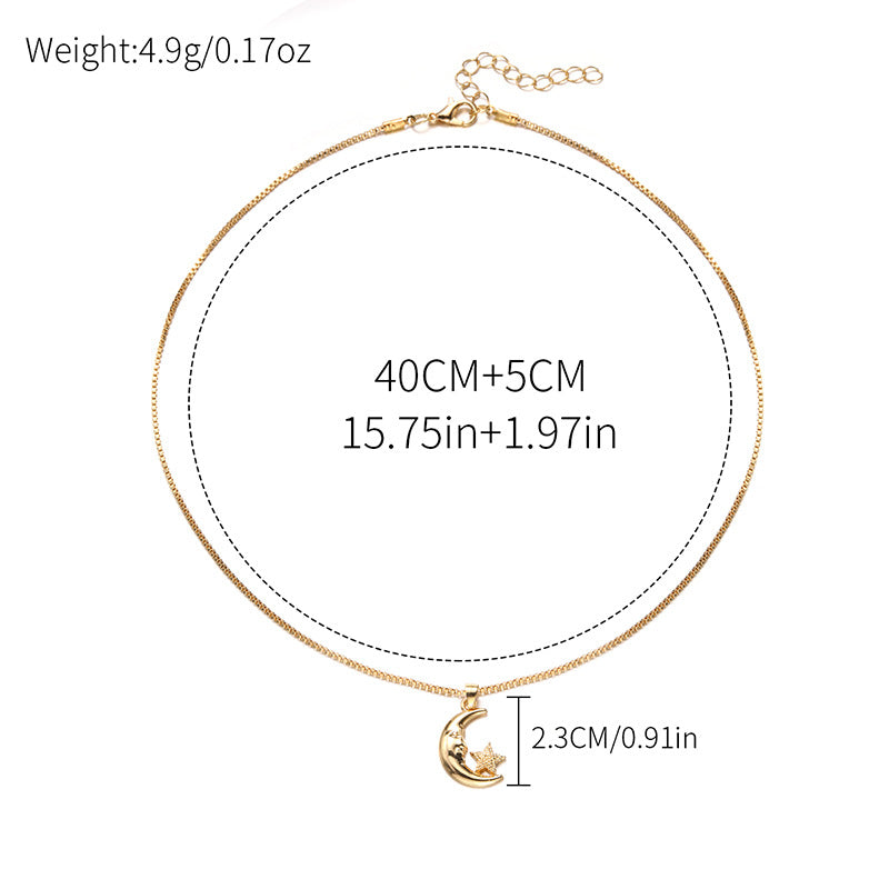 Wholesale versatile star necklace cross-border jewelry european and american alloy moon pendant women's minimalist high-end clavicle chain