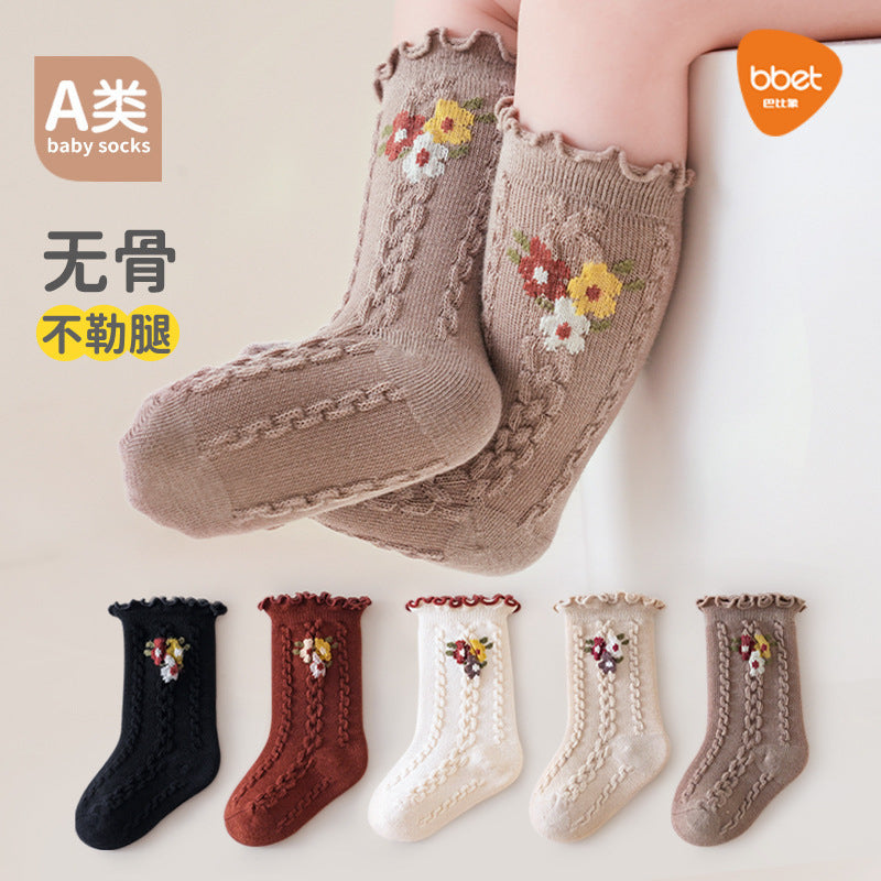 Baby elephant girl socks fall and winter style combed cotton kidsknee socks socks k-style fungus edge boneless newborn kids socks