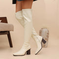 white petites thick high heels over-the-knee long skinny boots plus size leg cover thin legs calf knee high women's boots