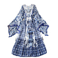 Dress autumn clothing new arrival2022niche style sense of designfashion resort style retroprinting bell sleeves chiffon long skirt