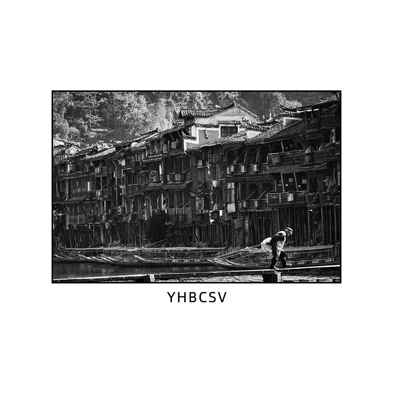 Hunan restaurant hanging paintings old Changsha Chinese hotel restaurant box hanging paintings retro nostalgic Hunan black and white architectural murals