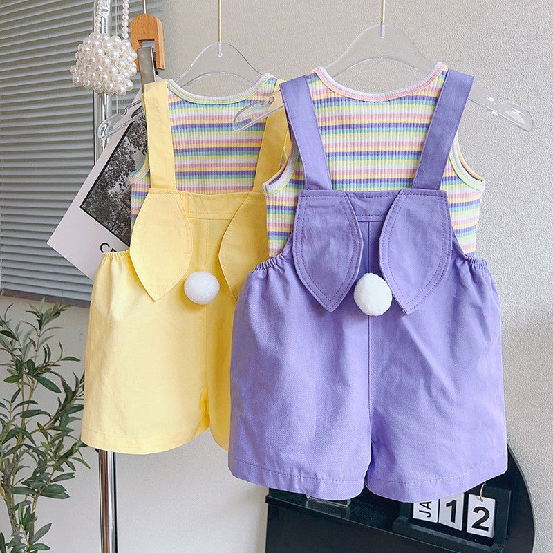 Little girl's summer fashionable korean style two-piece set,  new summer collection, cute children's overalls set