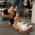 summernew arrivalexport wedge thick bottom slippers women's large size one-shaped flower waterproof platform sandals wholesale