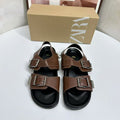 Za2025 new arrival lazy thick sole metal buckle bobo sandals for women 2025 new arrival summer genuine leather easiest for match beach shoes