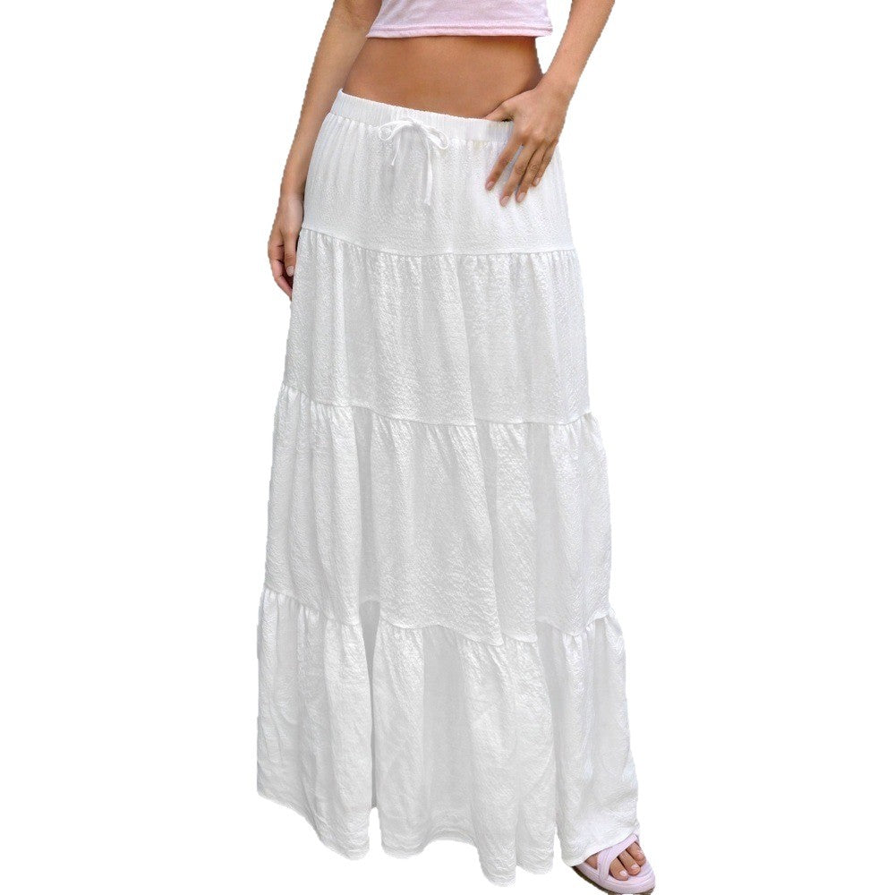 American white pleated drawstring sweet cake skirt half length skirt summernew arrivalexport women's fairy skirt