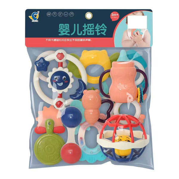 Children's teething rattle, cartoon animal baby soothing rattle sand hammer, early education parent-child toy set