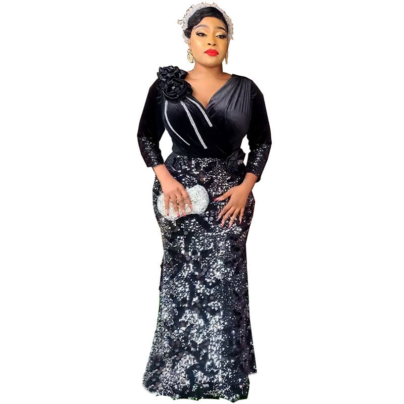 sourcing: luxury african fashion slim-fit korean velvet sequin evening gown dress