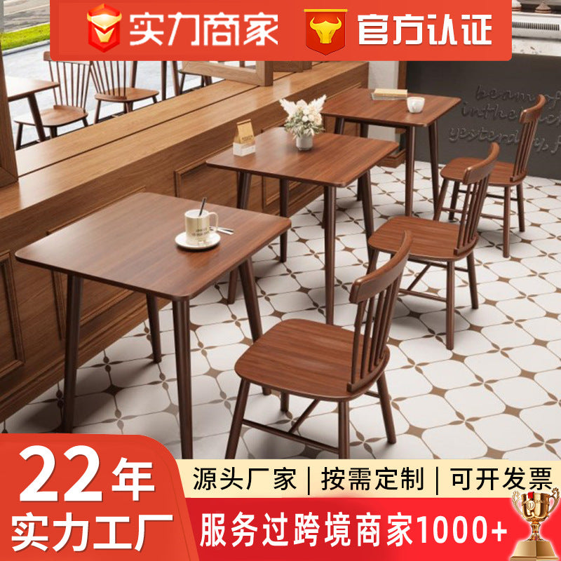 Custom Cafe Western Table and Chair Vintage Dessert Bakery Bar Japanese Noodle House Restaurant Rattan Solid Wood Table and Chair
