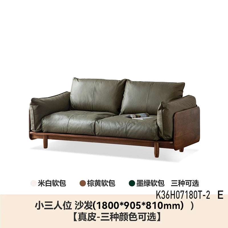 Bean bag sofa american retro oil wax living room medieval style three-person straight row small apartment first layer cowhide oil wax leather