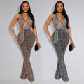 C7495 cross-border   fashion women's sexy leopard print halter neck sleeveless jumpsuit