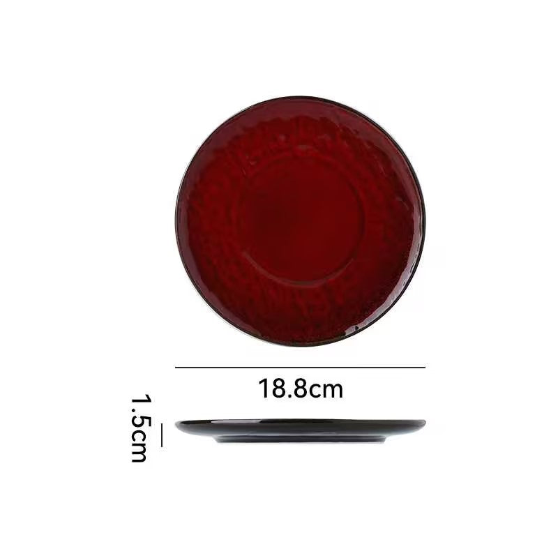 Nordicinsclassy hotel tableware ceramic bowl and plate combination burgundy restaurant for home embossed display plate