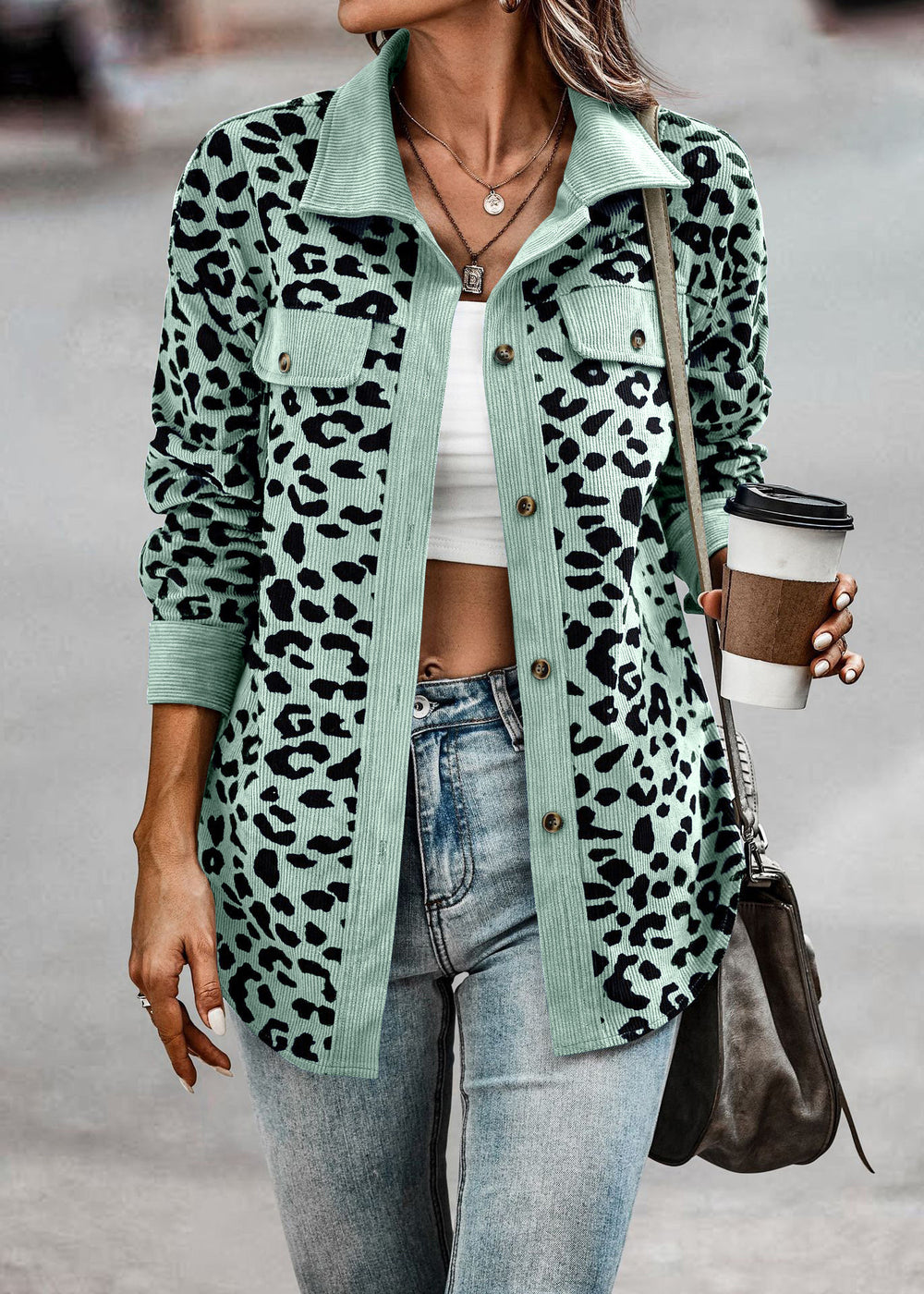 fashion women's leopard print button-down long sleeve jacket - autumn/winter collection (us & europe)