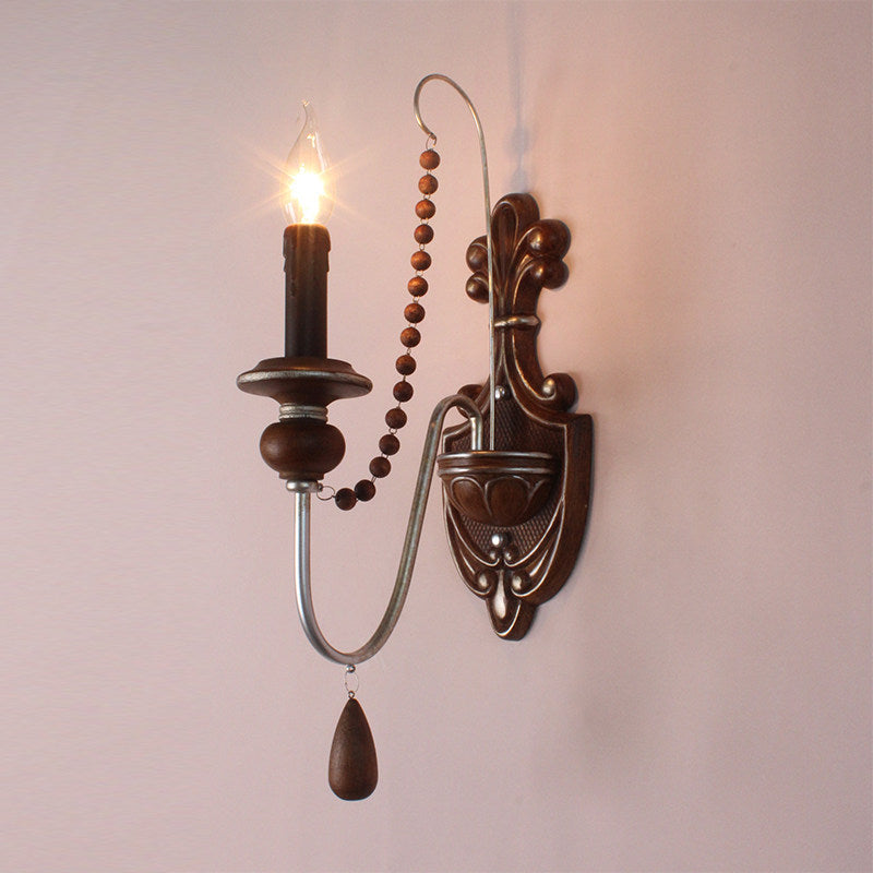American retro wall lamp - cordless charging, solid wood, french style for living room, bedroom, bedside, hallway, stairway, candle wall sconce